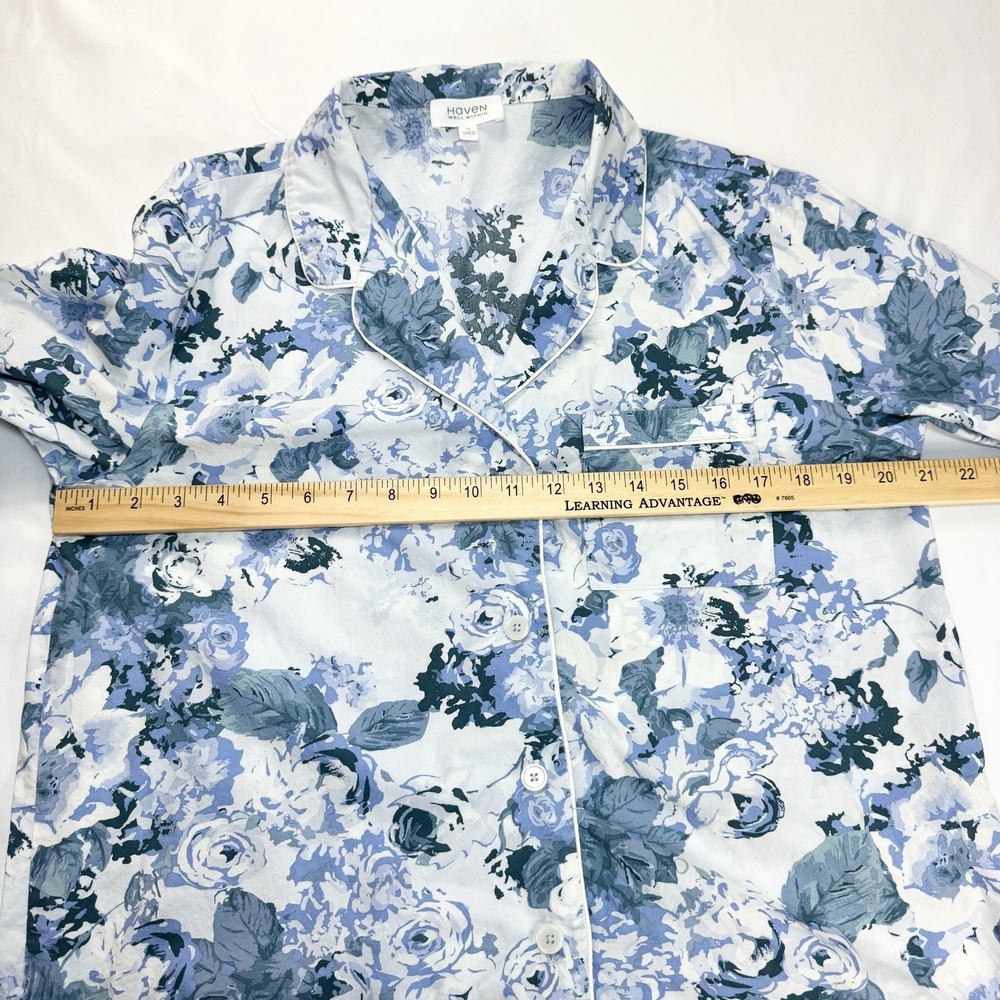 Haven Well Within Pajama Set Womens Medium Organic Cotton Poplin Blue Floral - Picture 11 of 12